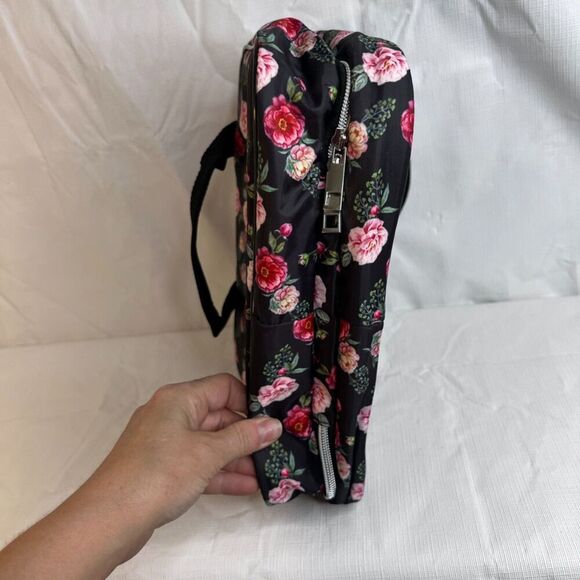 Clearlove NWT Black Floral Print Zip Travel Hanging Toiletry Bag College Dorm - Picture 3 of 9